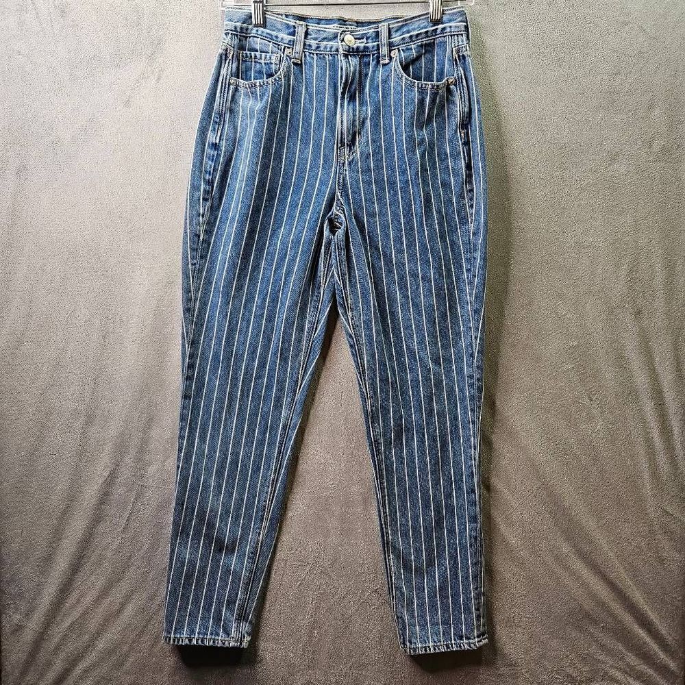 American Eagle Jeans Womens Sz 4 Blue Pin Stripe Straight Leg Denim